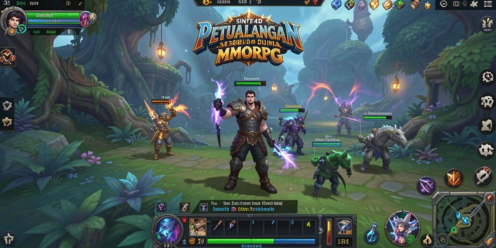 Screenshot utama SINTE4D menampilkan pertarungan epik dalam dunia MMORPG.